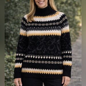 Icelandic Design Fair Isle Mock Neck Long Sleeve Merino Wool Sweater‎ Ski Women
